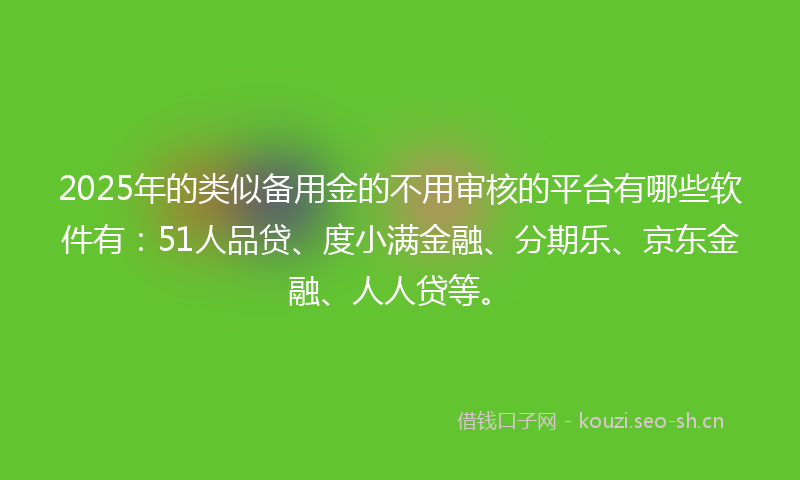 2025年的类似备用金的不用审核的平台有哪些软件有：51人品贷、度小满金融、分期乐、京东金融、人人贷等。