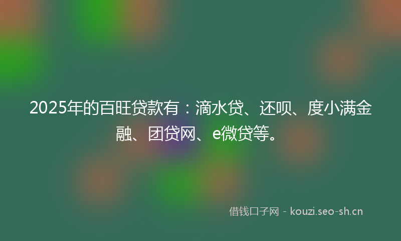 2025年的百旺贷款有：滴水贷、还呗、度小满金融、团贷网、e微贷等。