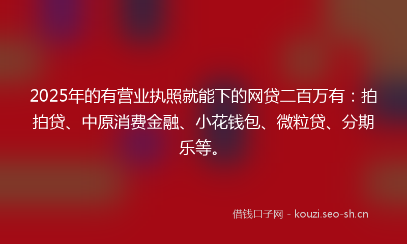 2025年的有营业执照就能下的网贷二百万有：拍拍贷、中原消费金融、小花钱包、微粒贷、分期乐等。