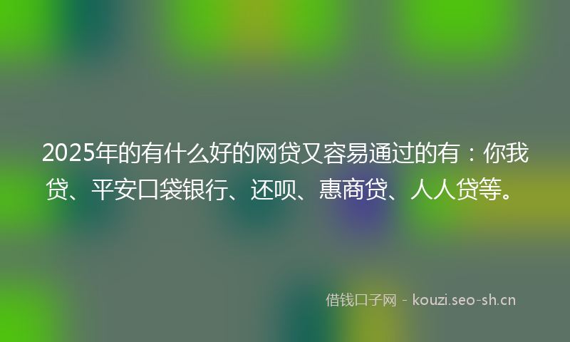 2025年的有什么好的网贷又容易通过的有：你我贷、平安口袋银行、还呗、惠商贷、人人贷等。