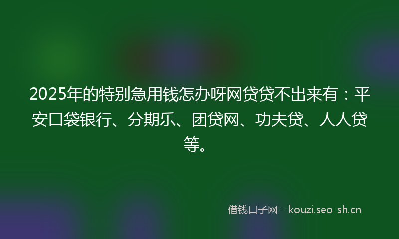 2025年的特别急用钱怎办呀网贷贷不出来有：平安口袋银行、分期乐、团贷网、功夫贷、人人贷等。