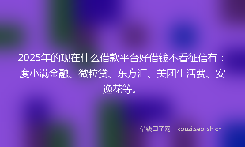 2025年的现在什么借款平台好借钱不看征信有：度小满金融、微粒贷、东方汇、美团生活费、安逸花等。