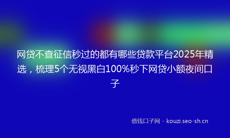 网贷不查征信秒过的都有哪些贷款平台2025年精选，梳理5个无视黑白100%秒下网贷小额夜间口子