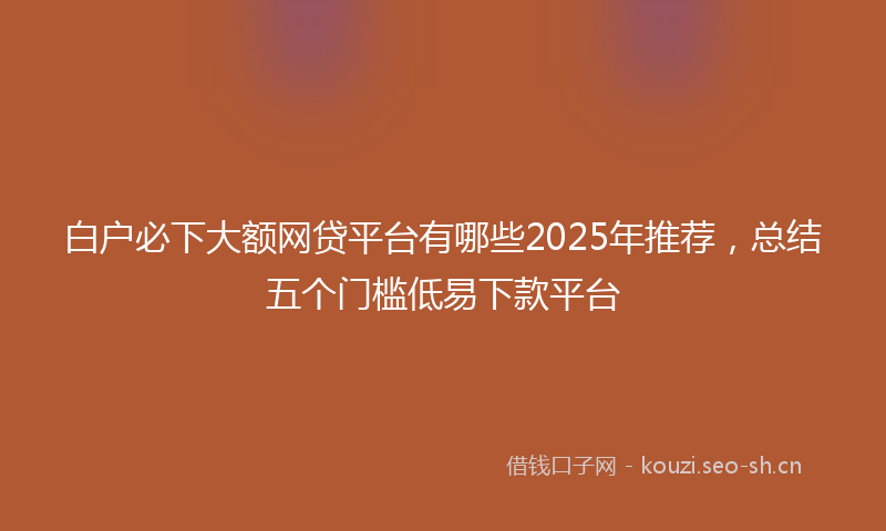 白户必下大额网贷平台有哪些2025年推荐，总结五个门槛低易下款平台