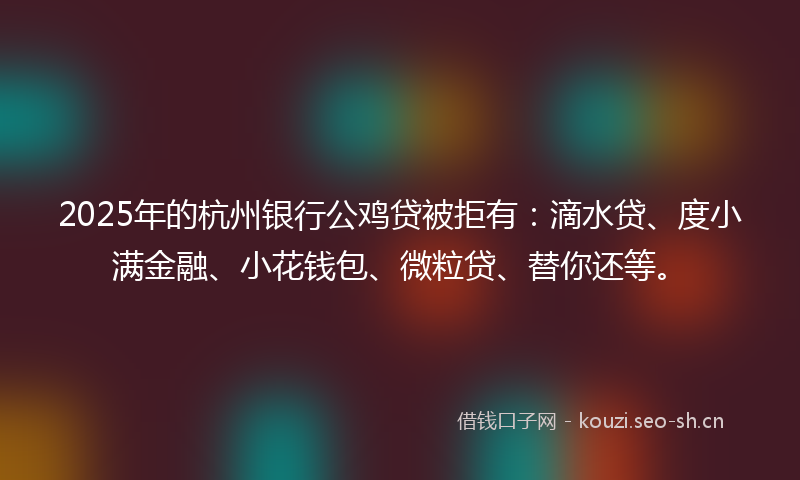 2025年的杭州银行公鸡贷被拒有：滴水贷、度小满金融、小花钱包、微粒贷、替你还等。