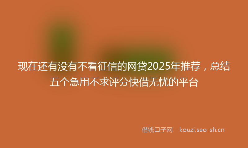 现在还有没有不看征信的网贷2025年推荐，总结五个急用不求评分快借无忧的平台
