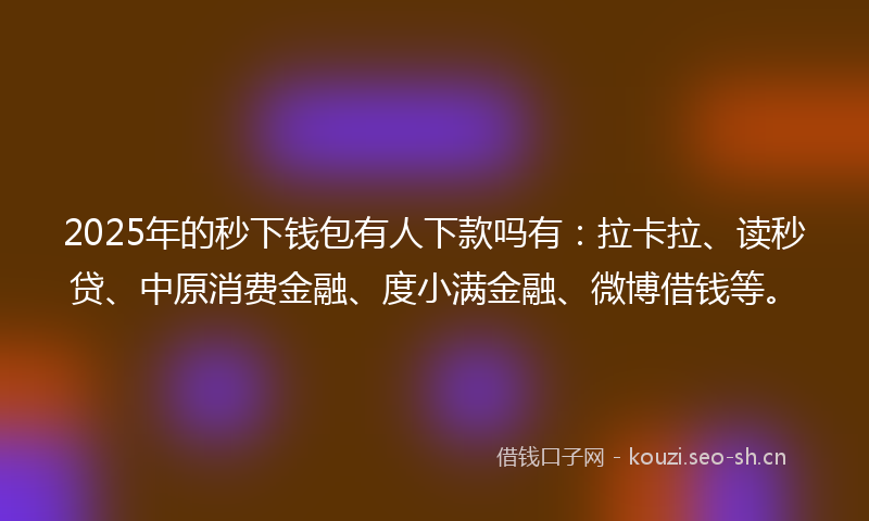 2025年的秒下钱包有人下款吗有：拉卡拉、读秒贷、中原消费金融、度小满金融、微博借钱等。