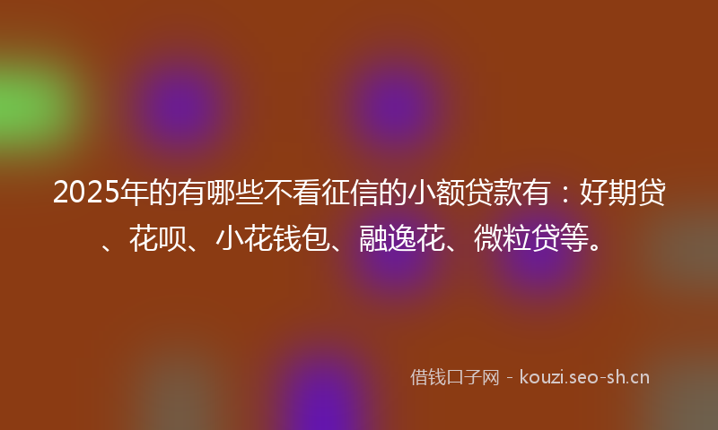 2025年的有哪些不看征信的小额贷款有：好期贷、花呗、小花钱包、融逸花、微粒贷等。