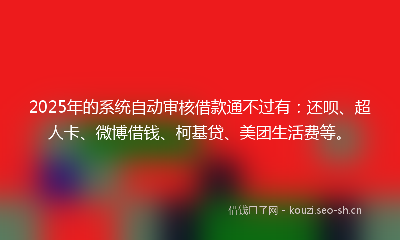 2025年的系统自动审核借款通不过有：还呗、超人卡、微博借钱、柯基贷、美团生活费等。