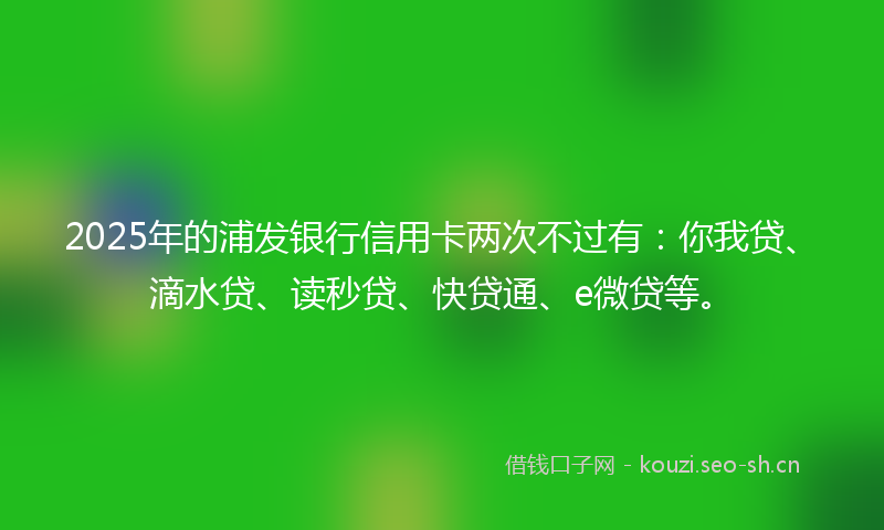 2025年的浦发银行信用卡两次不过有：你我贷、滴水贷、读秒贷、快贷通、e微贷等。