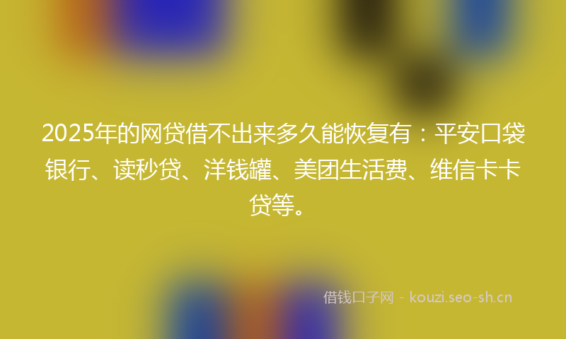2025年的网贷借不出来多久能恢复有：平安口袋银行、读秒贷、洋钱罐、美团生活费、维信卡卡贷等。