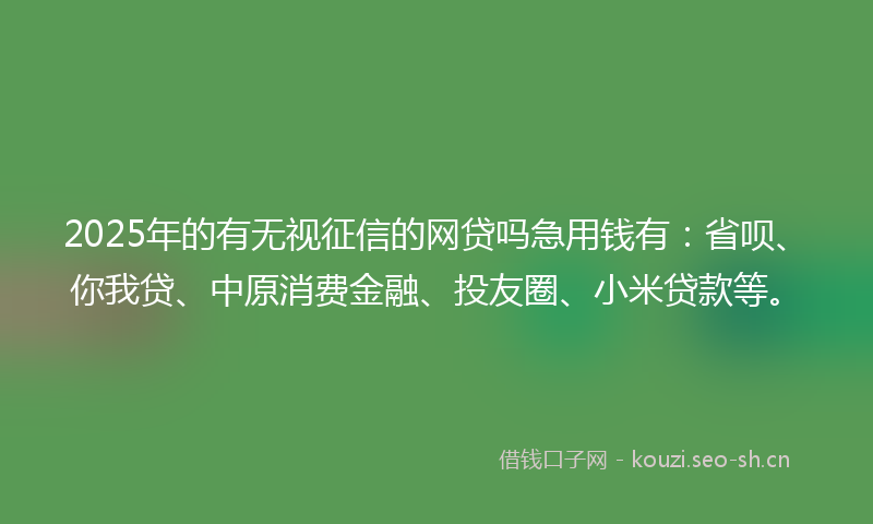 2025年的有无视征信的网贷吗急用钱有：省呗、你我贷、中原消费金融、投友圈、小米贷款等。