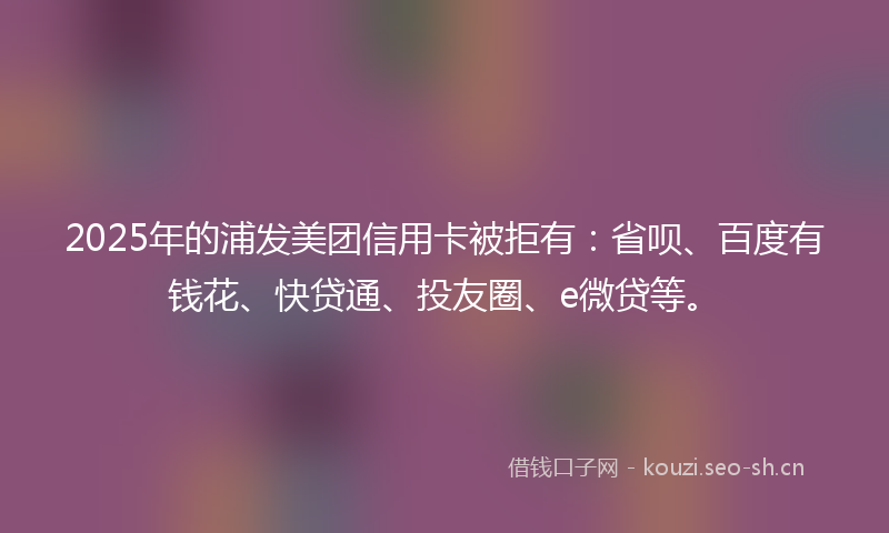 2025年的浦发美团信用卡被拒有：省呗、百度有钱花、快贷通、投友圈、e微贷等。