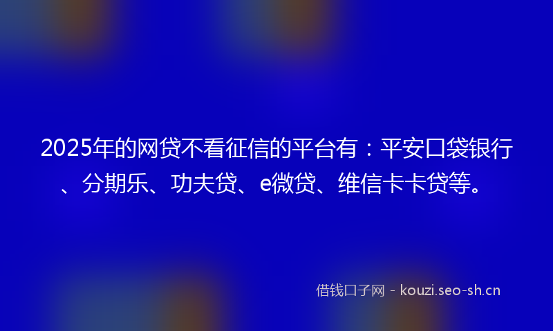 2025年的网贷不看征信的平台有：平安口袋银行、分期乐、功夫贷、e微贷、维信卡卡贷等。