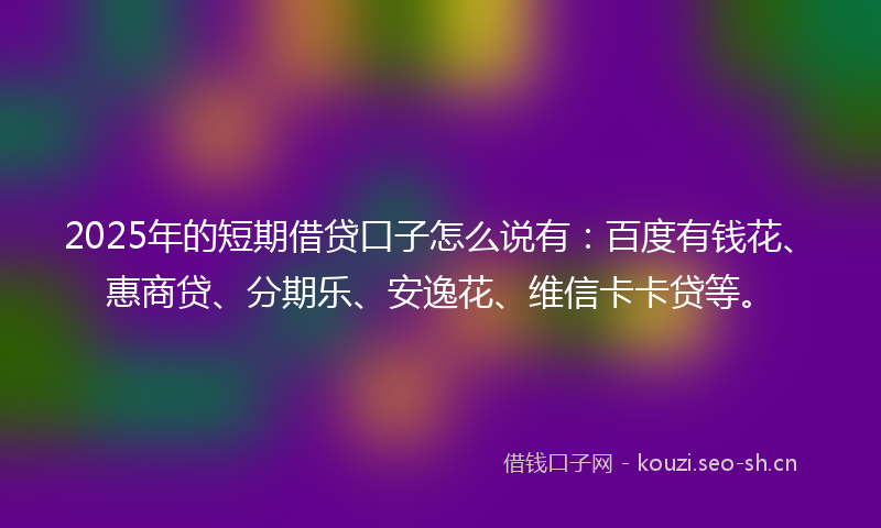 2025年的短期借贷口子怎么说有：百度有钱花、惠商贷、分期乐、安逸花、维信卡卡贷等。
