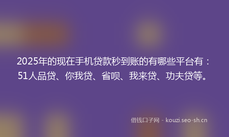 2025年的现在手机贷款秒到账的有哪些平台有：51人品贷、你我贷、省呗、我来贷、功夫贷等。