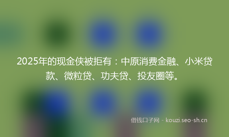 2025年的现金侠被拒有：中原消费金融、小米贷款、微粒贷、功夫贷、投友圈等。