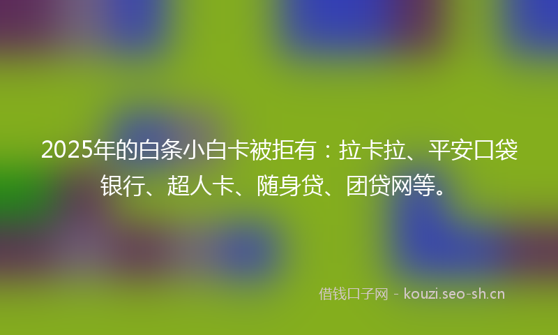 2025年的白条小白卡被拒有：拉卡拉、平安口袋银行、超人卡、随身贷、团贷网等。