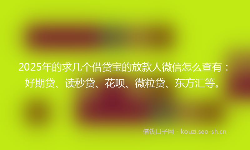 2025年的求几个借贷宝的放款人微信怎么查有：好期贷、读秒贷、花呗、微粒贷、东方汇等。