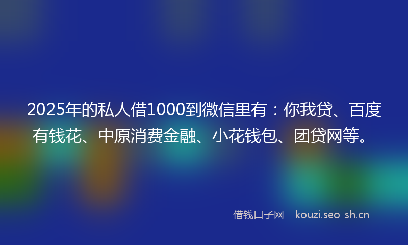 2025年的私人借1000到微信里有：你我贷、百度有钱花、中原消费金融、小花钱包、团贷网等。