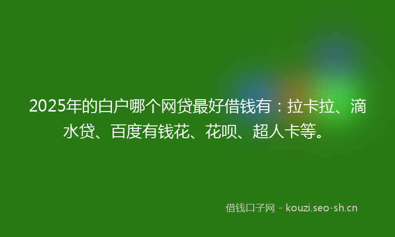 2025年的白户哪个网贷最好借钱有：拉卡拉、滴水贷、百度有钱花、花呗、超人卡等。