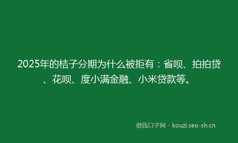 2025年的桔子分期为什么被拒有：省呗、拍拍贷、花呗、度小满金融、小米贷款等。