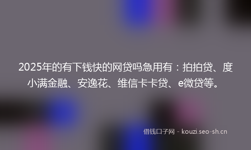 2025年的有下钱快的网贷吗急用有：拍拍贷、度小满金融、安逸花、维信卡卡贷、e微贷等。