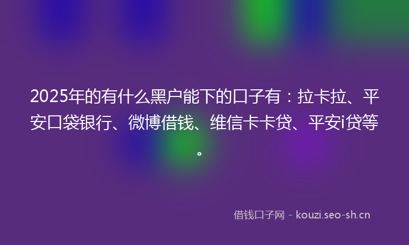 2025年的有什么黑户能下的口子有：拉卡拉、平安口袋银行、微博借钱、维信卡卡贷、平安i贷等。