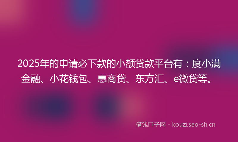 2025年的申请必下款的小额贷款平台有：度小满金融、小花钱包、惠商贷、东方汇、e微贷等。