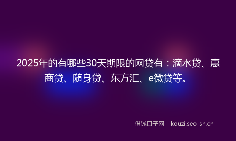 2025年的有哪些30天期限的网贷有：滴水贷、惠商贷、随身贷、东方汇、e微贷等。