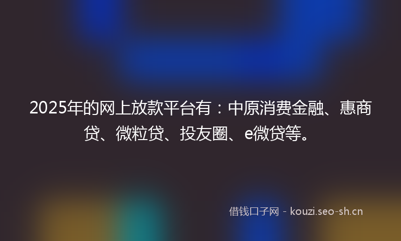 2025年的网上放款平台有：中原消费金融、惠商贷、微粒贷、投友圈、e微贷等。