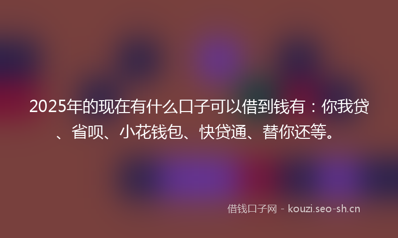 2025年的现在有什么口子可以借到钱有：你我贷、省呗、小花钱包、快贷通、替你还等。