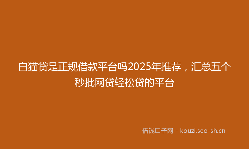 白猫贷是正规借款平台吗2025年推荐，汇总五个秒批网贷轻松贷的平台