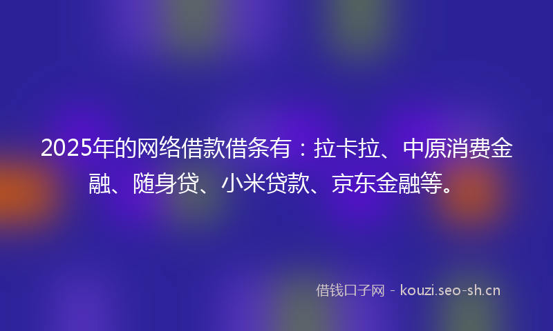 2025年的网络借款借条有：拉卡拉、中原消费金融、随身贷、小米贷款、京东金融等。
