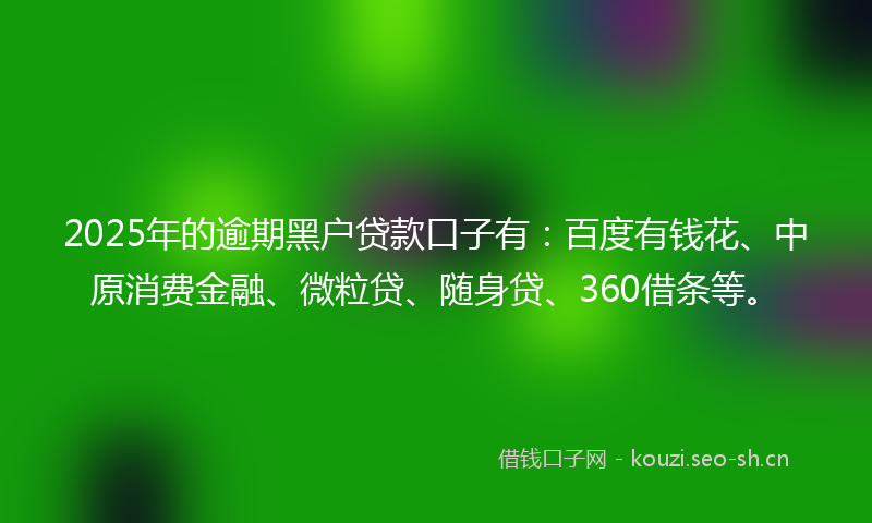 2025年的逾期黑户贷款口子有：百度有钱花、中原消费金融、微粒贷、随身贷、360借条等。