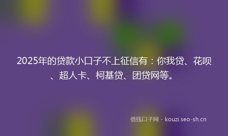 2025年的贷款小口子不上征信有：你我贷、花呗、超人卡、柯基贷、团贷网等。