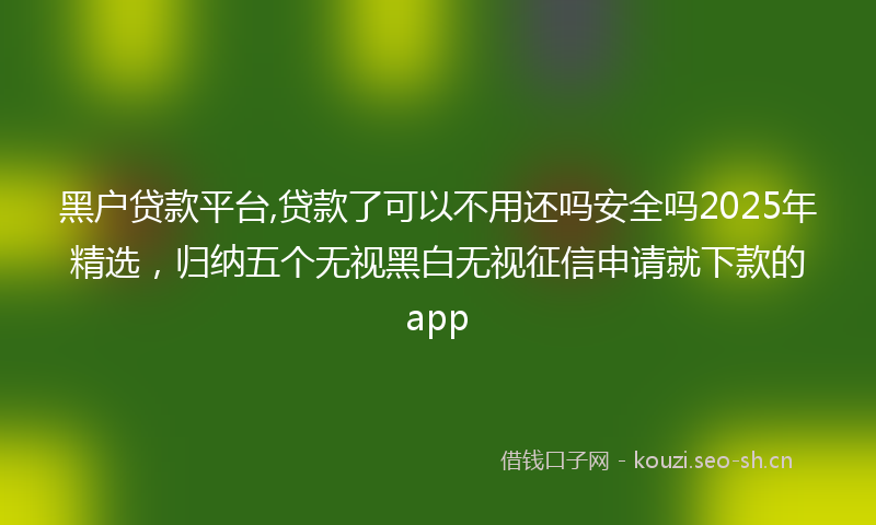 黑户贷款平台,贷款了可以不用还吗安全吗2025年精选，归纳五个无视黑白无视征信申请就下款的app