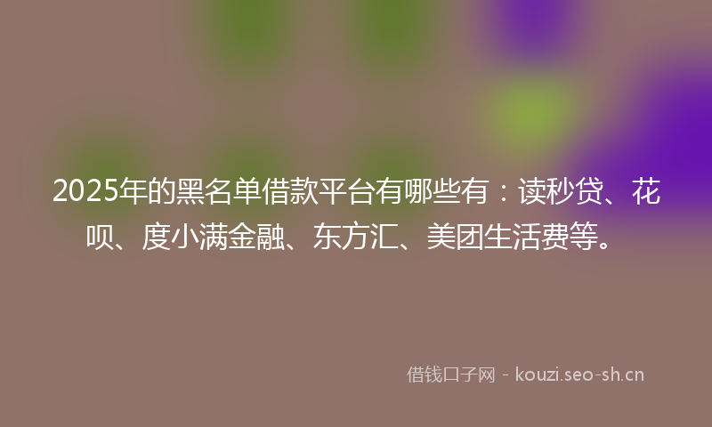 2025年的黑名单借款平台有哪些有：读秒贷、花呗、度小满金融、东方汇、美团生活费等。