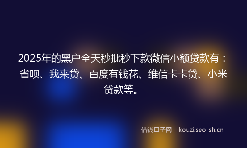 2025年的黑户全天秒批秒下款微信小额贷款有：省呗、我来贷、百度有钱花、维信卡卡贷、小米贷款等。
