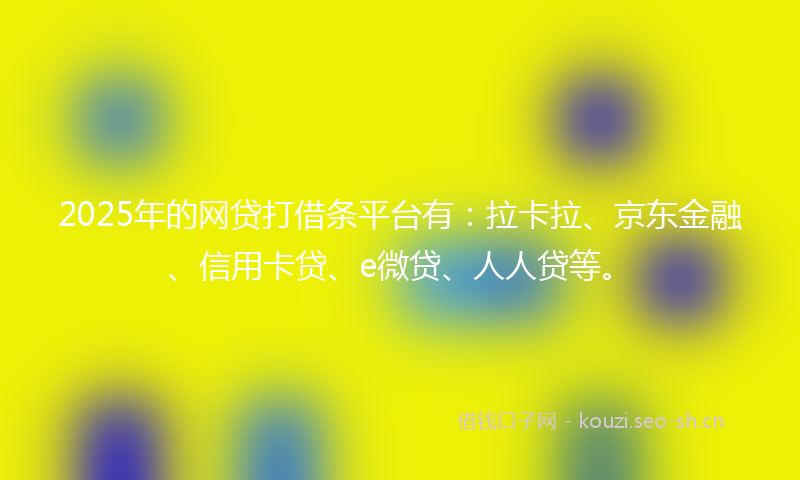 2025年的网贷打借条平台有：拉卡拉、京东金融、信用卡贷、e微贷、人人贷等。
