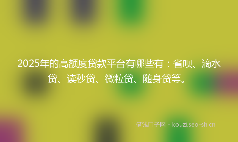 2025年的高额度贷款平台有哪些有：省呗、滴水贷、读秒贷、微粒贷、随身贷等。
