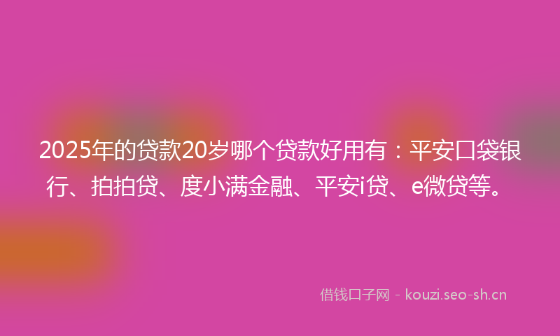 2025年的贷款20岁哪个贷款好用有：平安口袋银行、拍拍贷、度小满金融、平安i贷、e微贷等。