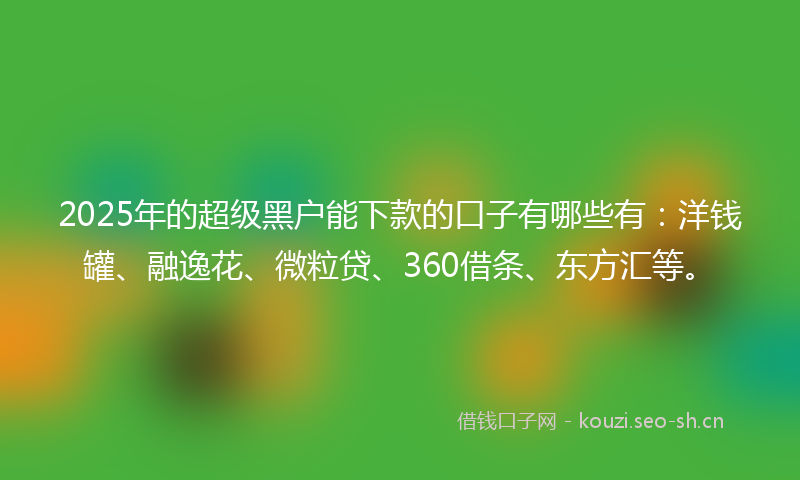 2025年的超级黑户能下款的口子有哪些有：洋钱罐、融逸花、微粒贷、360借条、东方汇等。
