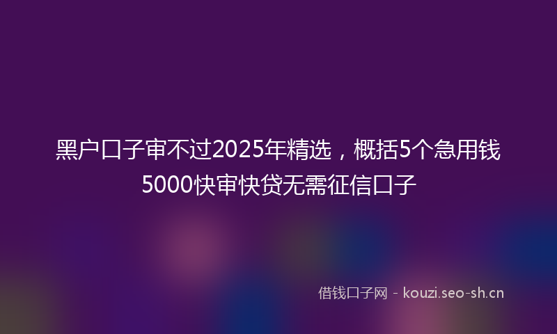 黑户口子审不过2025年精选，概括5个急用钱5000快审快贷无需征信口子