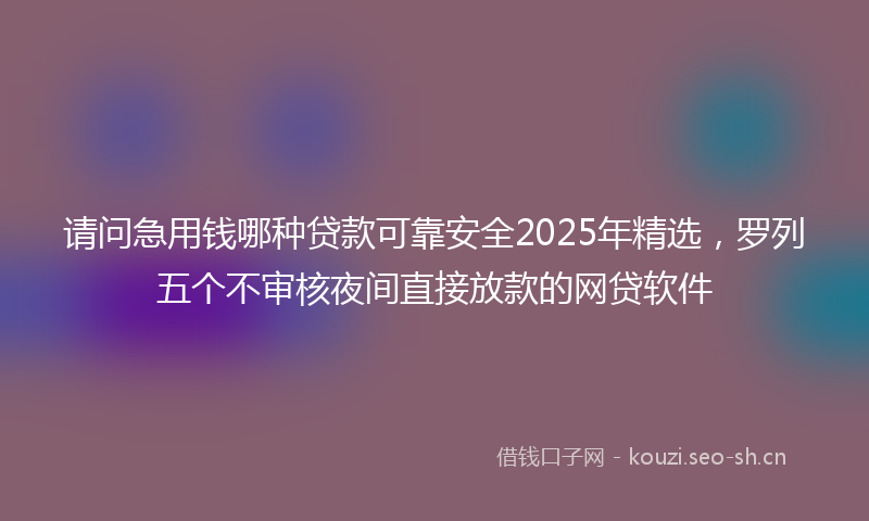 请问急用钱哪种贷款可靠安全2025年精选，罗列五个不审核夜间直接放款的网贷软件