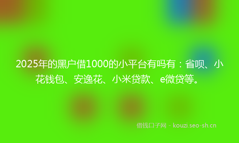 2025年的黑户借1000的小平台有吗有：省呗、小花钱包、安逸花、小米贷款、e微贷等。