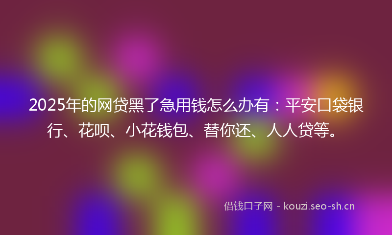 2025年的网贷黑了急用钱怎么办有：平安口袋银行、花呗、小花钱包、替你还、人人贷等。
