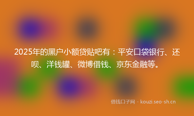 2025年的黑户小额贷贴吧有：平安口袋银行、还呗、洋钱罐、微博借钱、京东金融等。