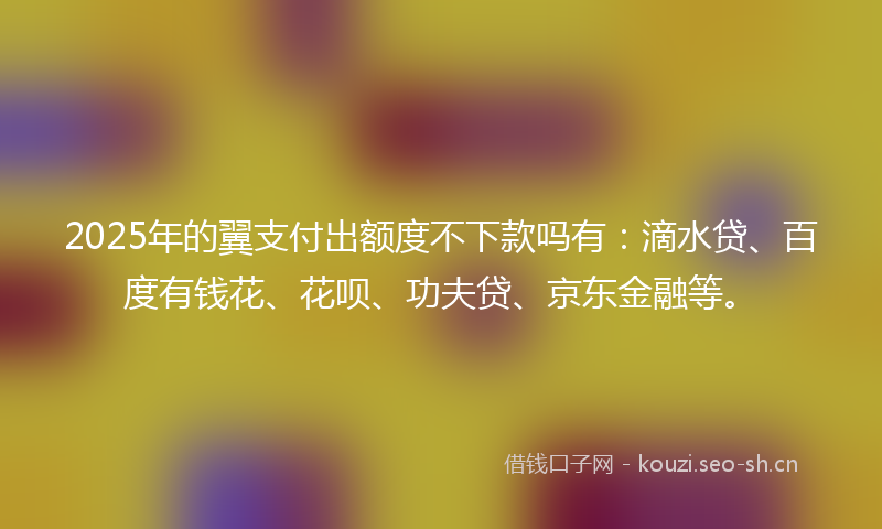 2025年的翼支付出额度不下款吗有：滴水贷、百度有钱花、花呗、功夫贷、京东金融等。