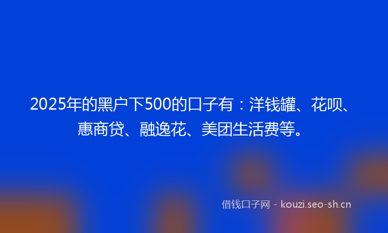 2025年的黑户下500的口子有：洋钱罐、花呗、惠商贷、融逸花、美团生活费等。